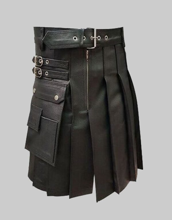 Men Real Black Leather Kilt