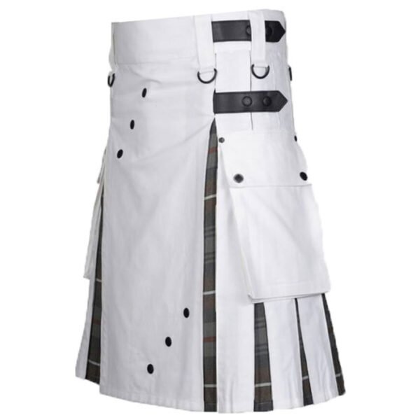 Men's White Cotton Utility Hybrid Kilt