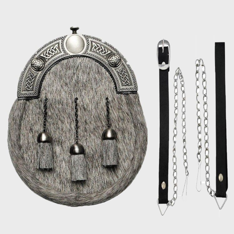 Natural Calfskin Full Dress Sporran Cantle Antique Celtic Knot - Image 2