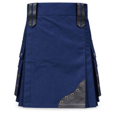 Premium Navy Utility Kilt with Leather Patches