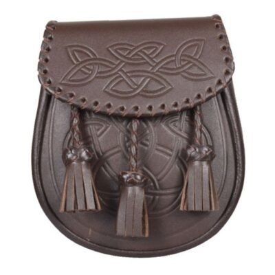 New Handmade Scottish Celtic Knot Brown Leather Sporran
