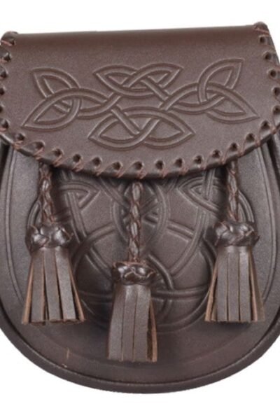 New Handmade Scottish Celtic Knot Brown Leather Sporran