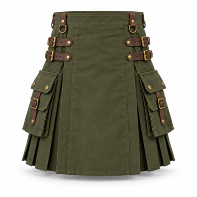 Premium Olive Green Cargo Utility Kilt