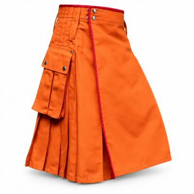 Premium Orange Cargo Utility Kilt for Men