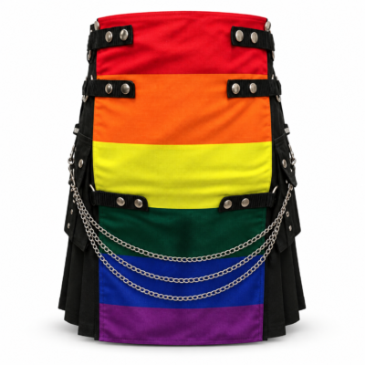 Premium rainbow hybrid utility kilt with silver chains