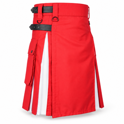 Premium red and white hybrid utility kilt for men