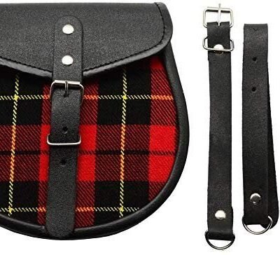 Leather Sporran With Royal Stewart Tartan