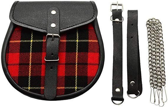 Leather Sporran With Royal Stewart Tartan