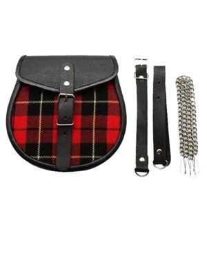 Red And Black Plaid Scottish Celtic Highlander Tartan Sporran With Chain And Belt