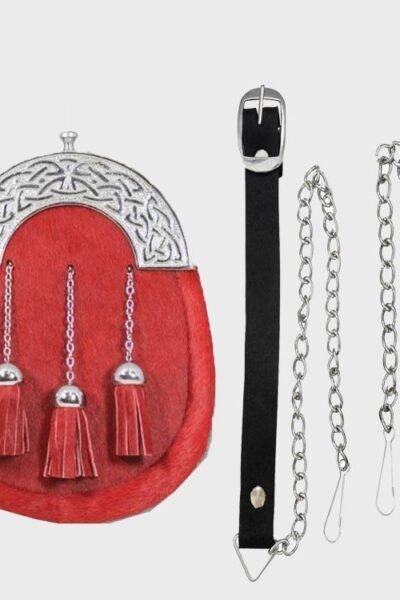 Red Calfskin Chrome Celtic Design Full Dress Sporran