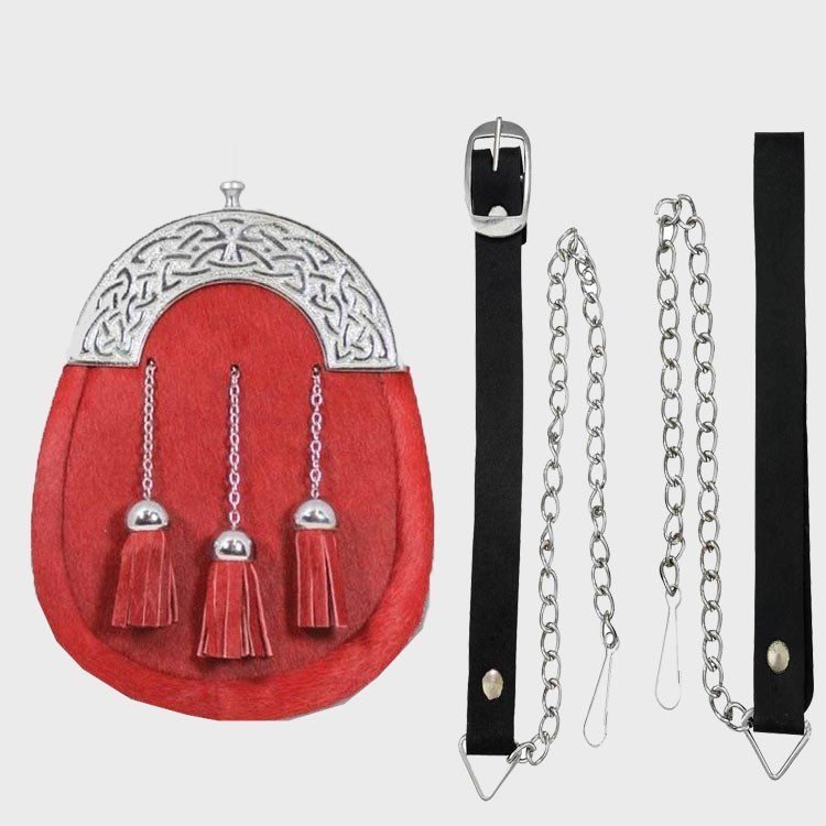 Red Calfskin Chrome Celtic Design Full Dress Sporran