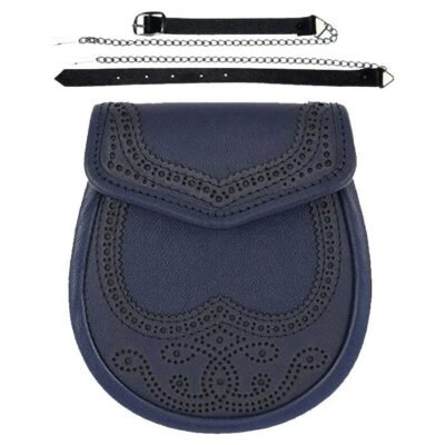 Scottish Blue Leather Semi Style Leather Sporran