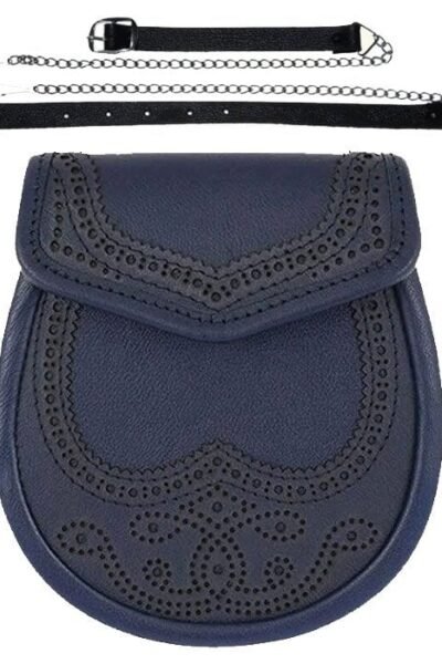 Scottish Blue Leather Semi Style Leather Sporran