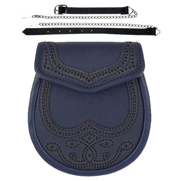 Scottish Blue Leather Semi Style Leather Sporran