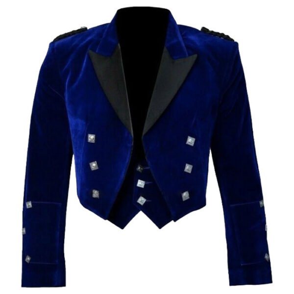 Blue Velvet Scottish Prince Charlie Kilt Jacket