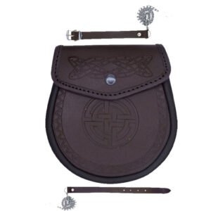 Scottish Brown Embossed Leather Kilt Celtic Knot Sporran
