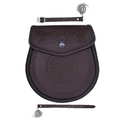 Scottish Brown Embossed Leather Kilt Celtic Knot Sporran