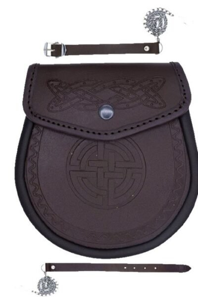 Scottish Brown Embossed Leather Kilt Celtic Knot Sporran