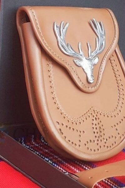 Stag Badge Brown Leather Day Sporran