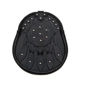 Studded Targe Black Leather Sporran