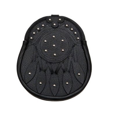 Studded Targe Black Leather Sporran