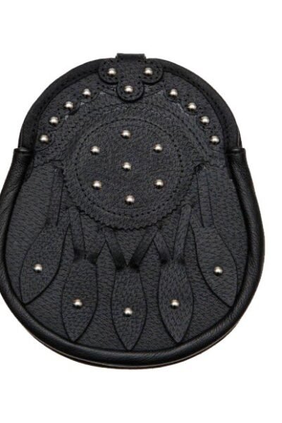 Studded Targe Black Leather Sporran