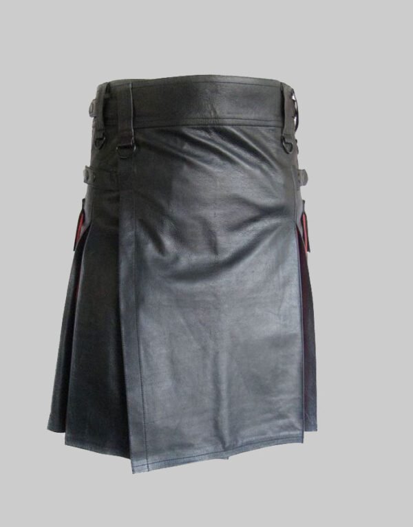Stylish Men Black Leather Kilt