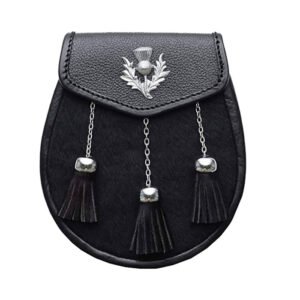 Thislts Black Fur Daress Sporran With 3 Tassles