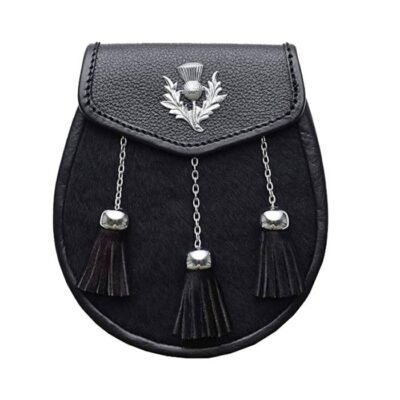 Thislts Black Fur Daress Sporran With 3 Tassles