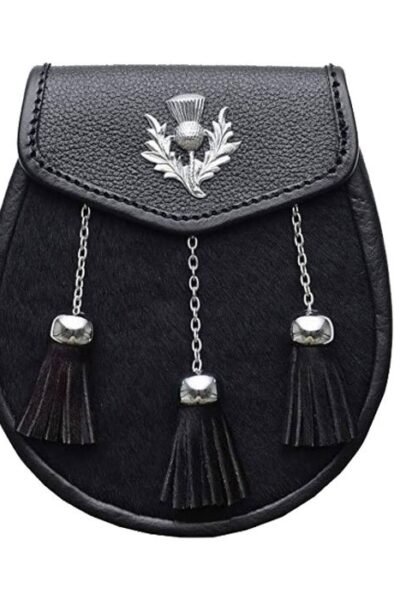 Thislts Black Fur Daress Sporran With 3 Tassles