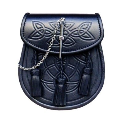 Traditionanl Embossed Black Leather Kilt Sporran