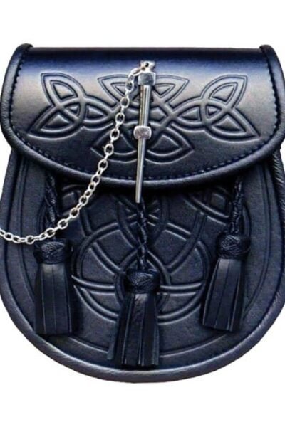 Traditionanl Embossed Black Leather Kilt Sporran