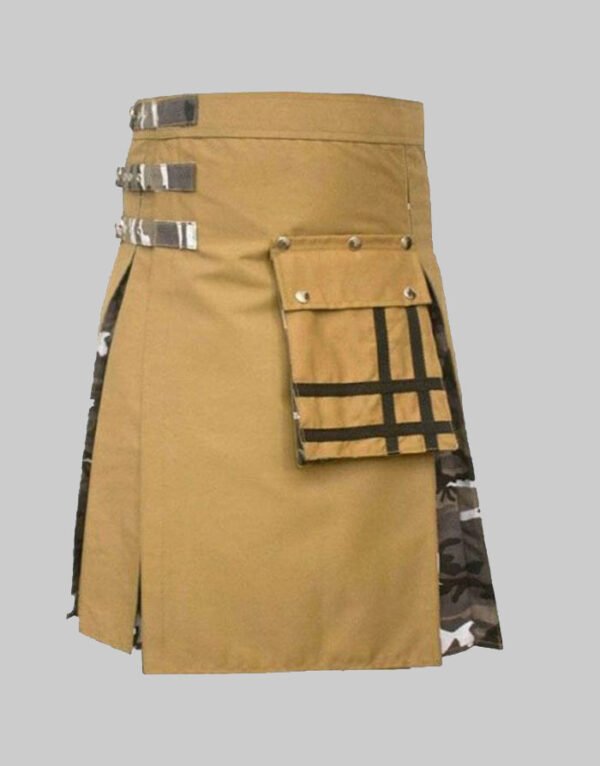 Urban Camo Khaki Quality Cotton Hybrid Utility Kilt For Men