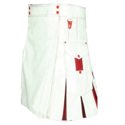 White and Red Women Hybrid Utlity Kilt