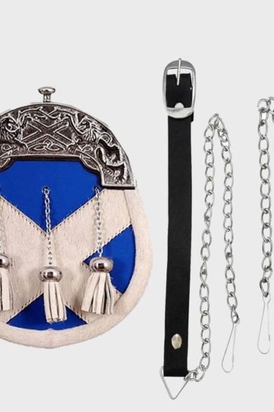 White Calfskin Saltire Sporran With Chain Belt
