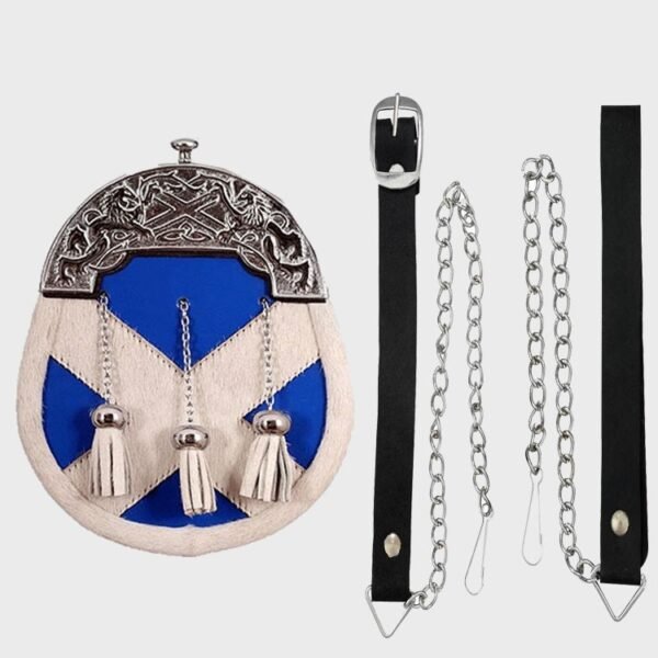 White Calfskin Saltire Sporran With Chain Belt - Image 2