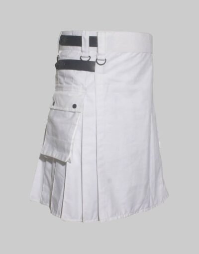 White Utility Kilt With Leather Straps